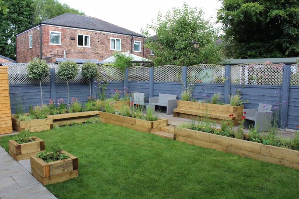 A family garden with zones, seating areas and plants