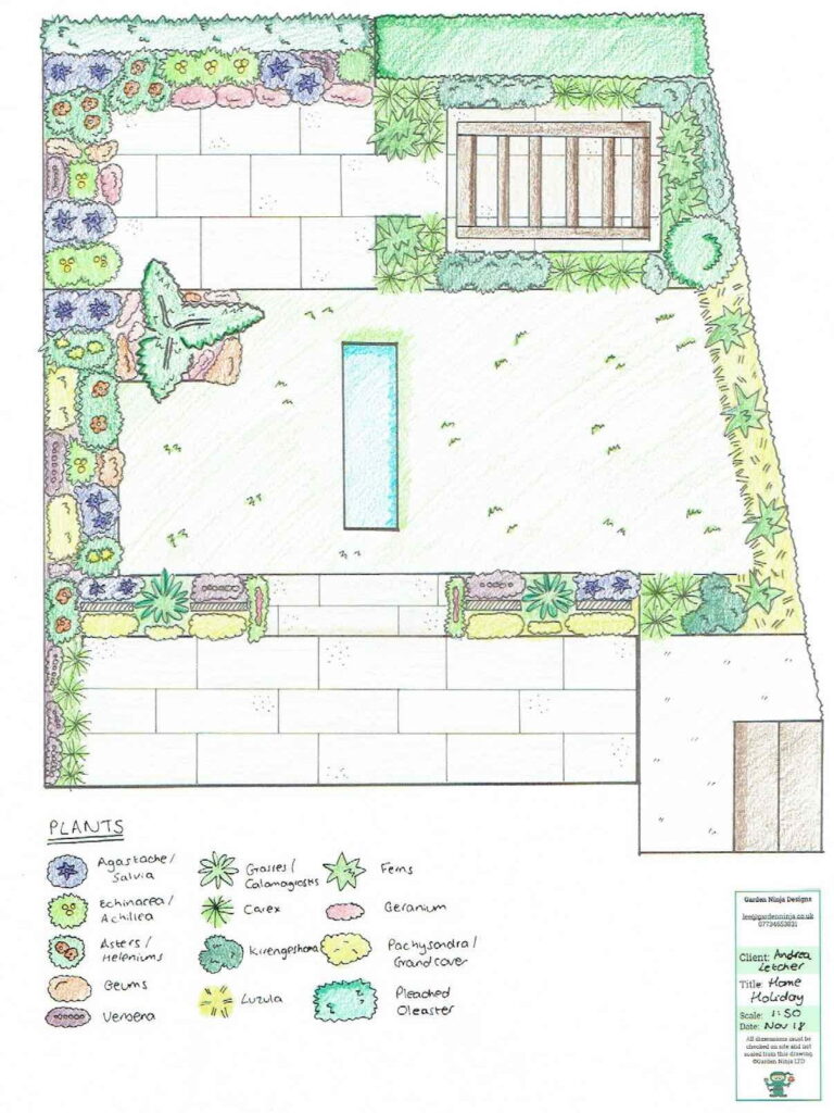 A plan view of a contemporary garden design by Garden Ninja