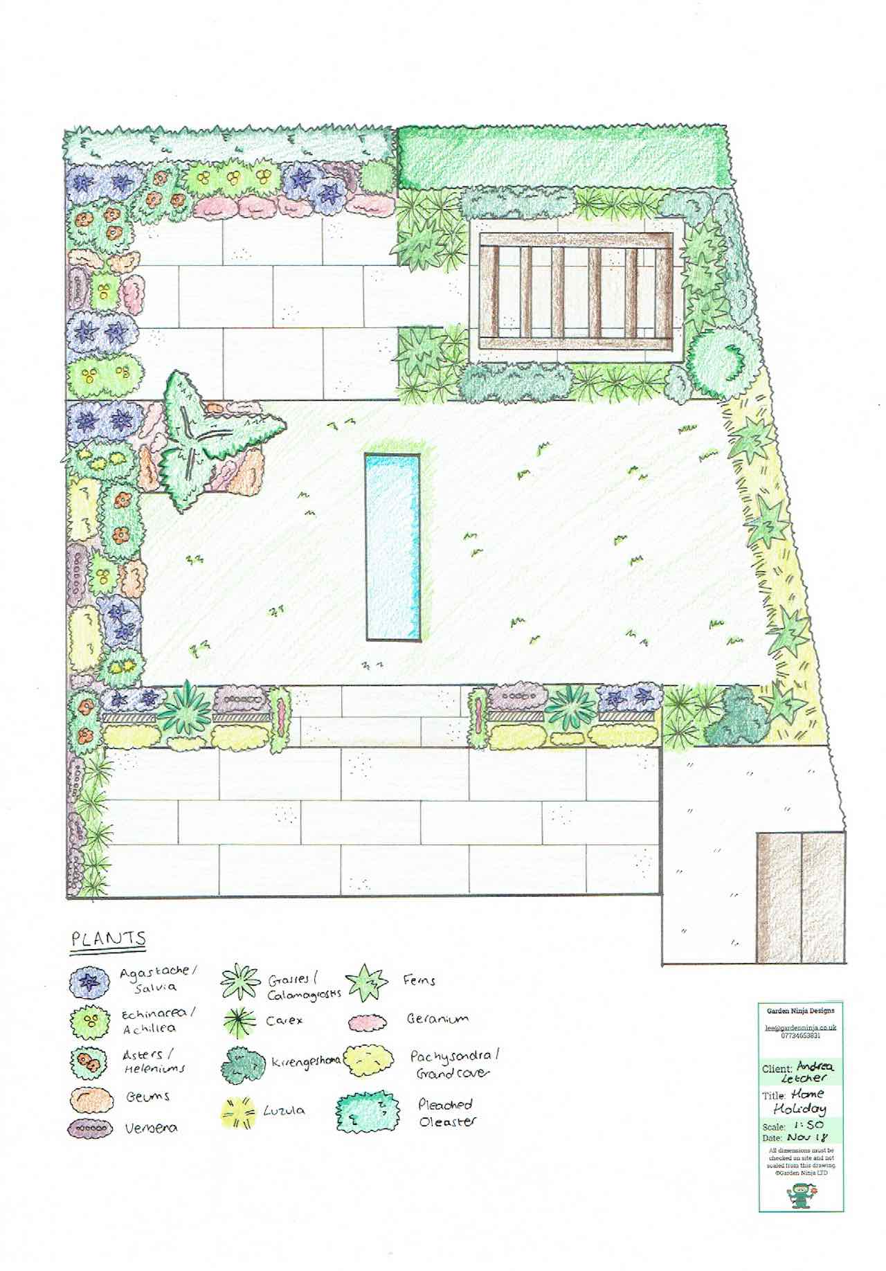 A plan view of a contemporary garden design by Garden Ninja