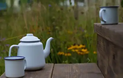 A retro tea pot on the Fancy a brew garden by Garden Ninja