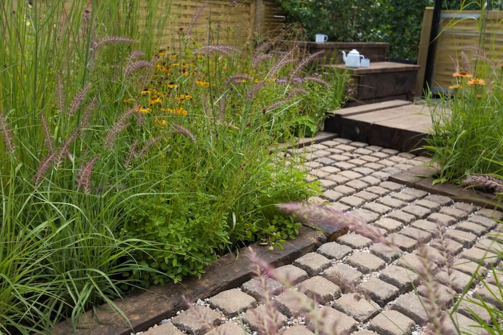 Granite sets and old sleepers in a show garden