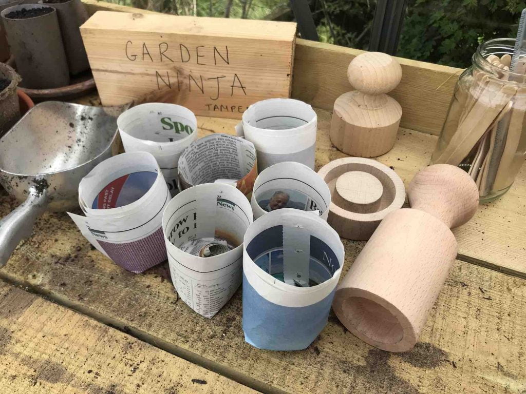 Blogger garden ninjas hand made paper pots and greenhouse tamper