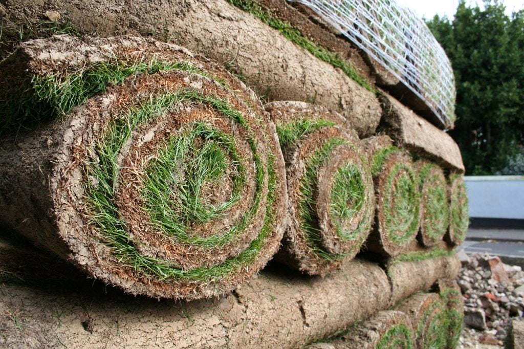 Rolls of green turf
