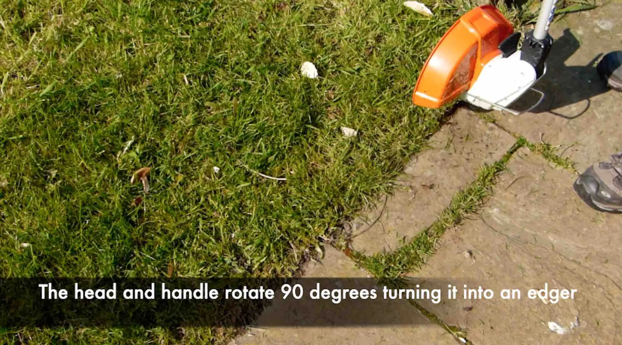 Edging a lawn with a strimmer