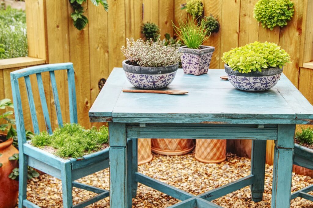 A painted table and chairs