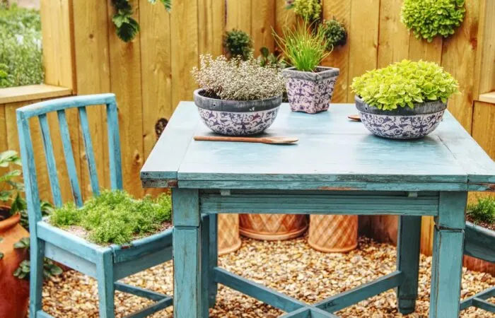 A painted table and chairs