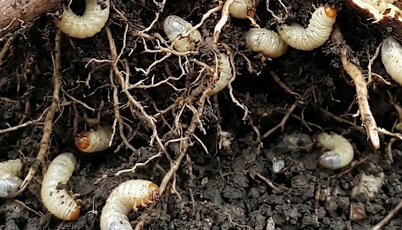 Vine weevils eating heuchera roots