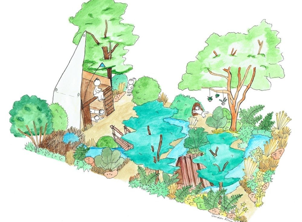 A water colour picture of a childs playground