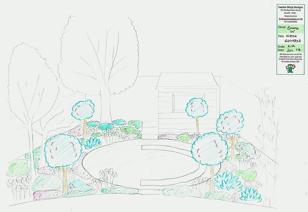 Sketch of an overlooked back garden 