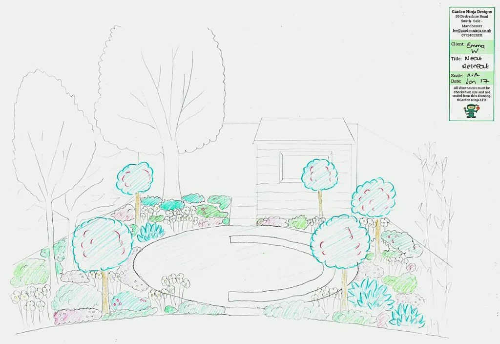 Sketch of an overlooked back garden 
