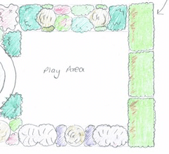 A sketch of a play area for a child friendly garden design