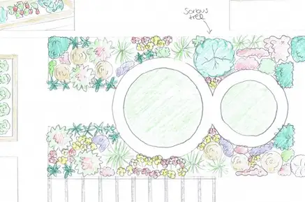 A hand sketch of a child friendly garden design by Garden Ninja