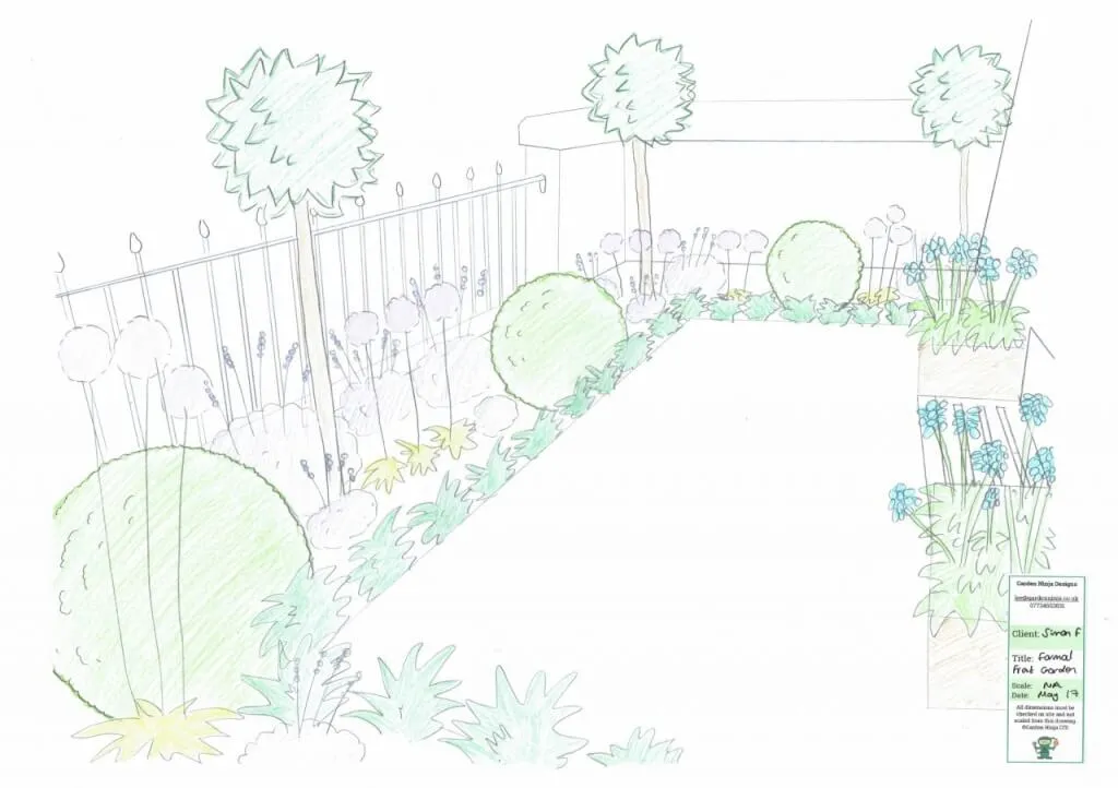 A hand drawn front garden design by award winning Lee Burkhill the Garden Ninja