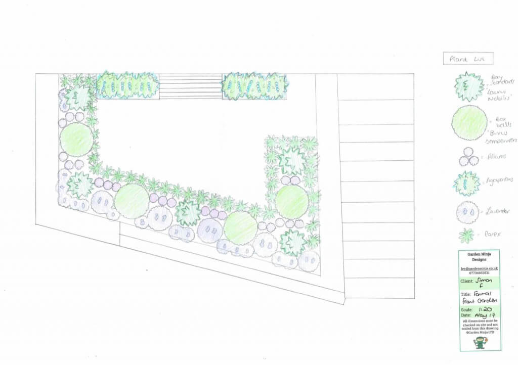A hand drawn garden design plan by Garden Ninja