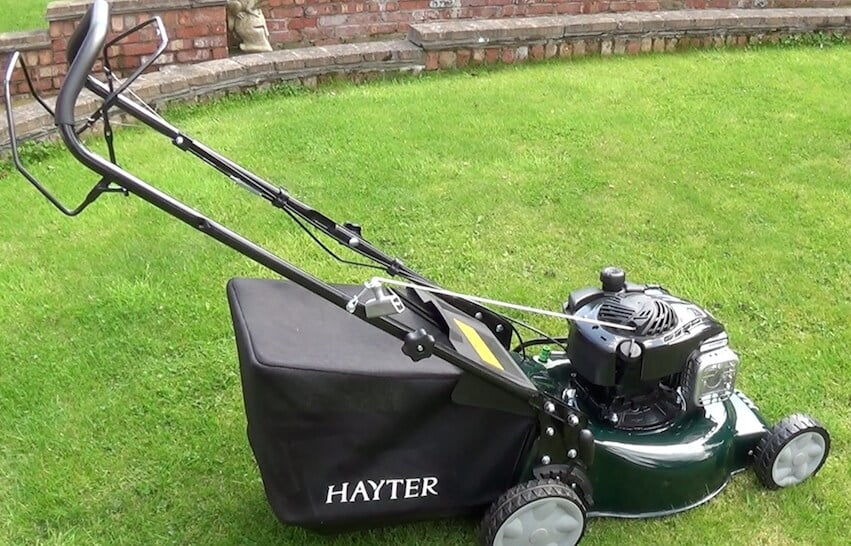 A hayter osprey 46 lawn mower on a lawn