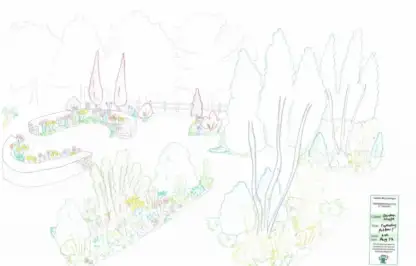 A hand drawn garden design render by Lee Burkhill the Garden Ninja