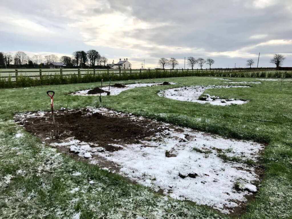 Frozen ground in winter at the exploding atom garden