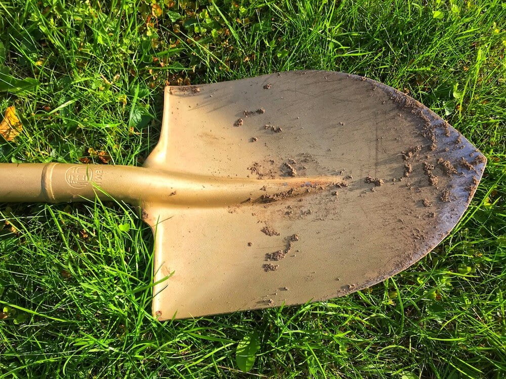 Garden Ninjas golden spade on the lawm