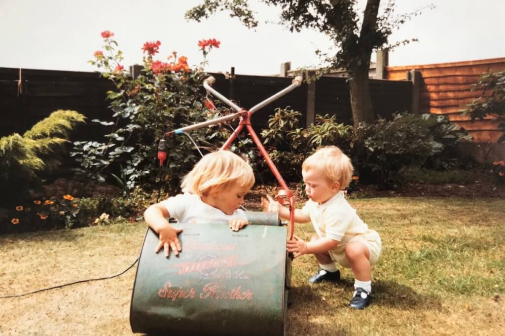 Garden Ninja with a vintage lawn mower