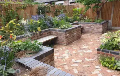 Urban garden full of low miantenance flowers and plants