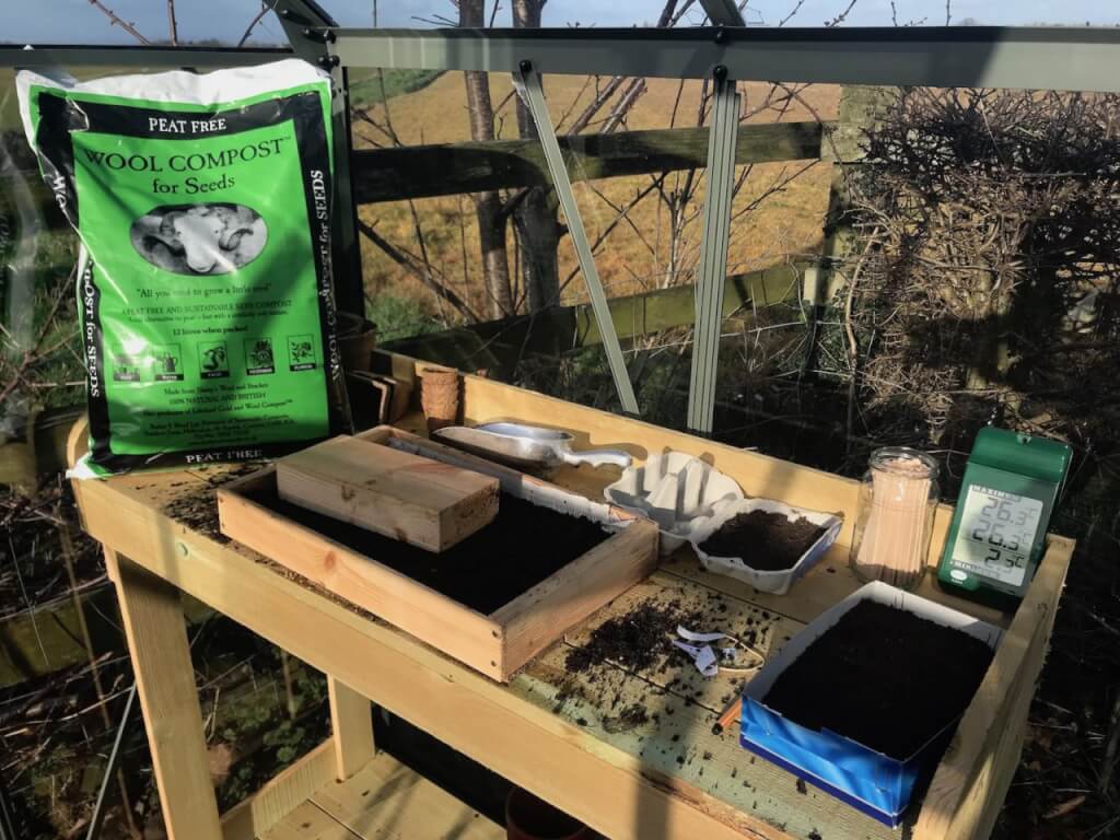 Garden Ninja's plastic-free greenhouse seed bench