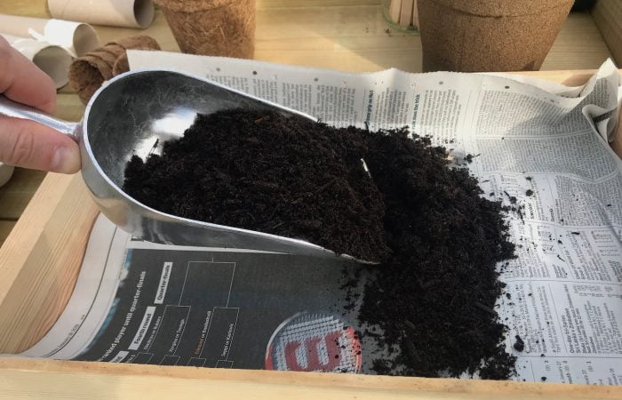 Garden Ninja filling a seed tray with compost