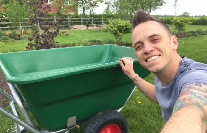 Lee Burkhill and a massive wheelbarrow