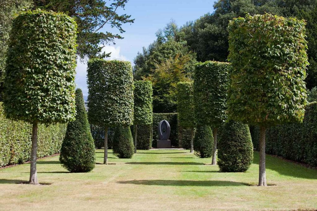 Focal point sculpture in a formal garden