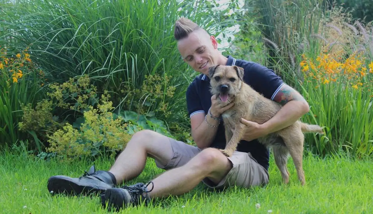 Garden Ninja with his dog Barry the border terrier