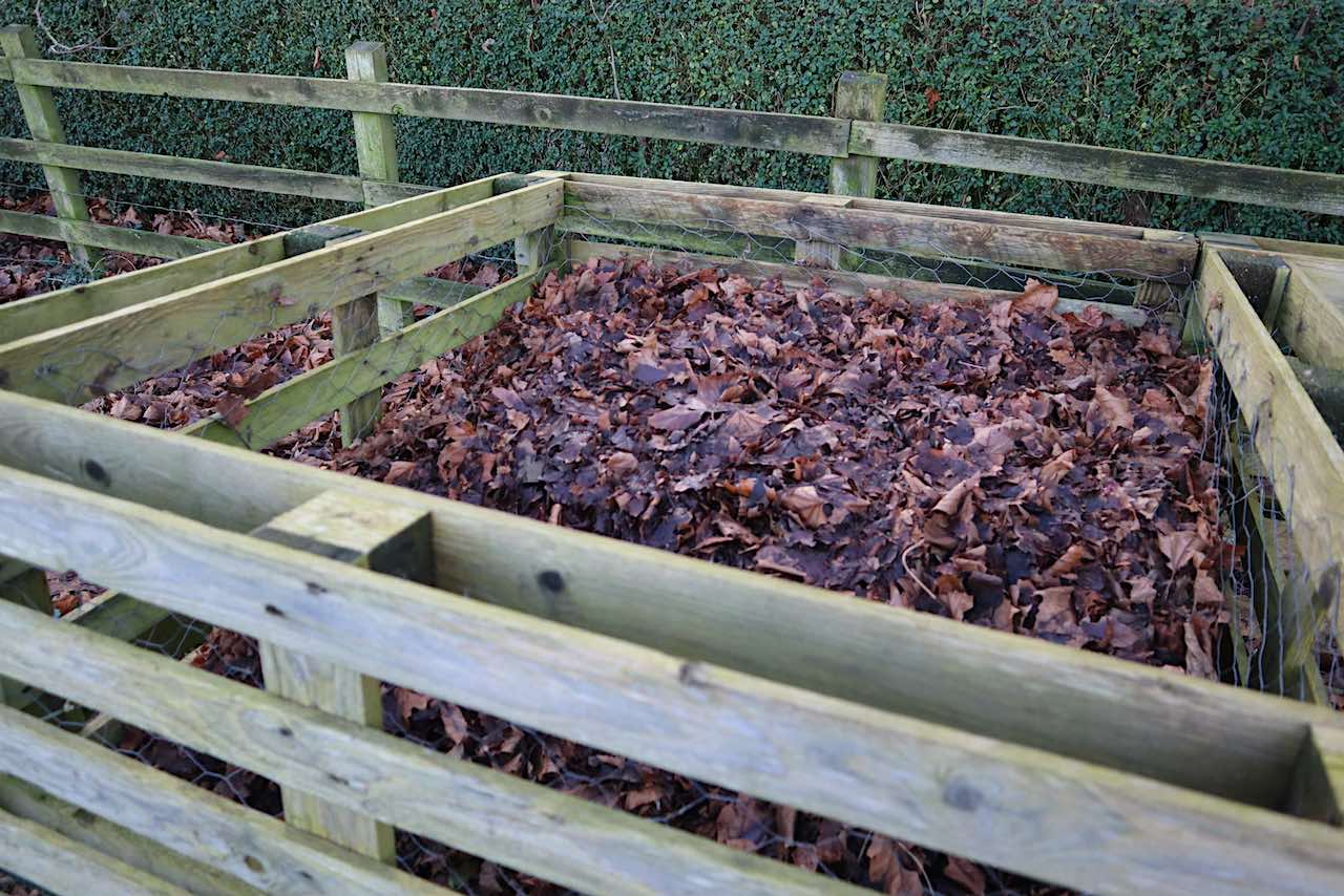 A leaf mould compost bin