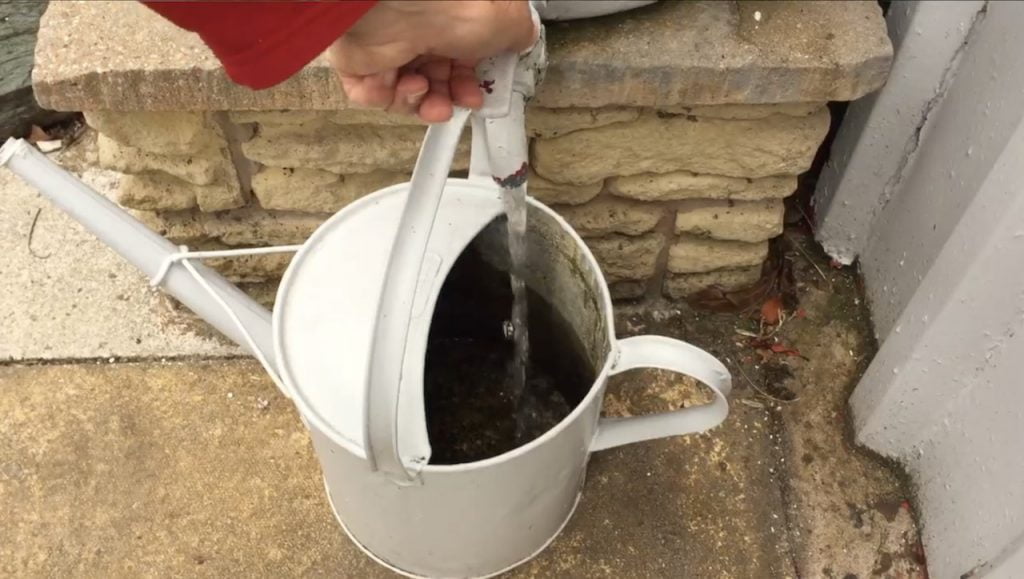 Watering can under a water butt