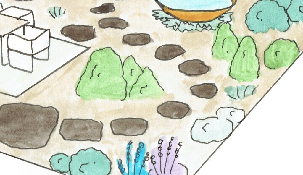 A gravel path hand drawn for a garden design