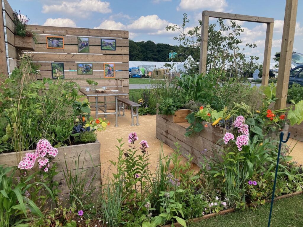 A hand made wooden raised bed garden