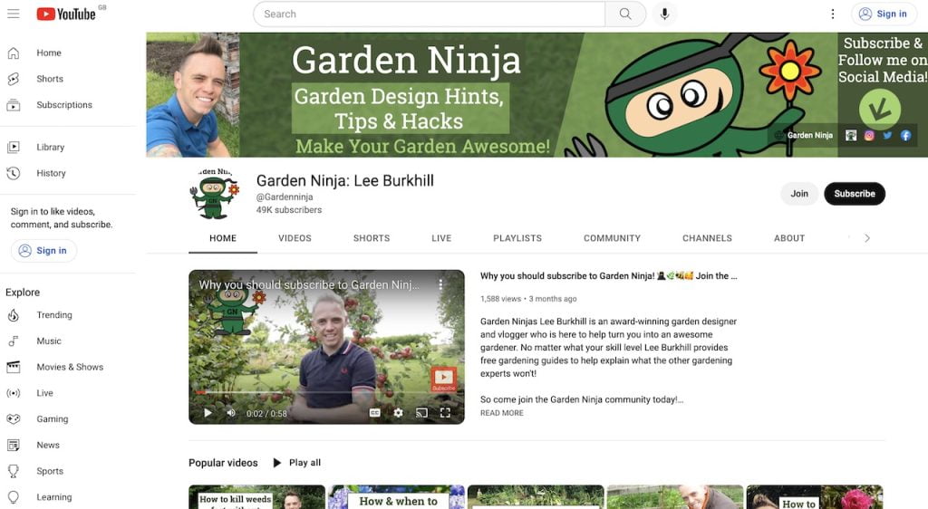 Watch Lee's Youtube guides on gardening