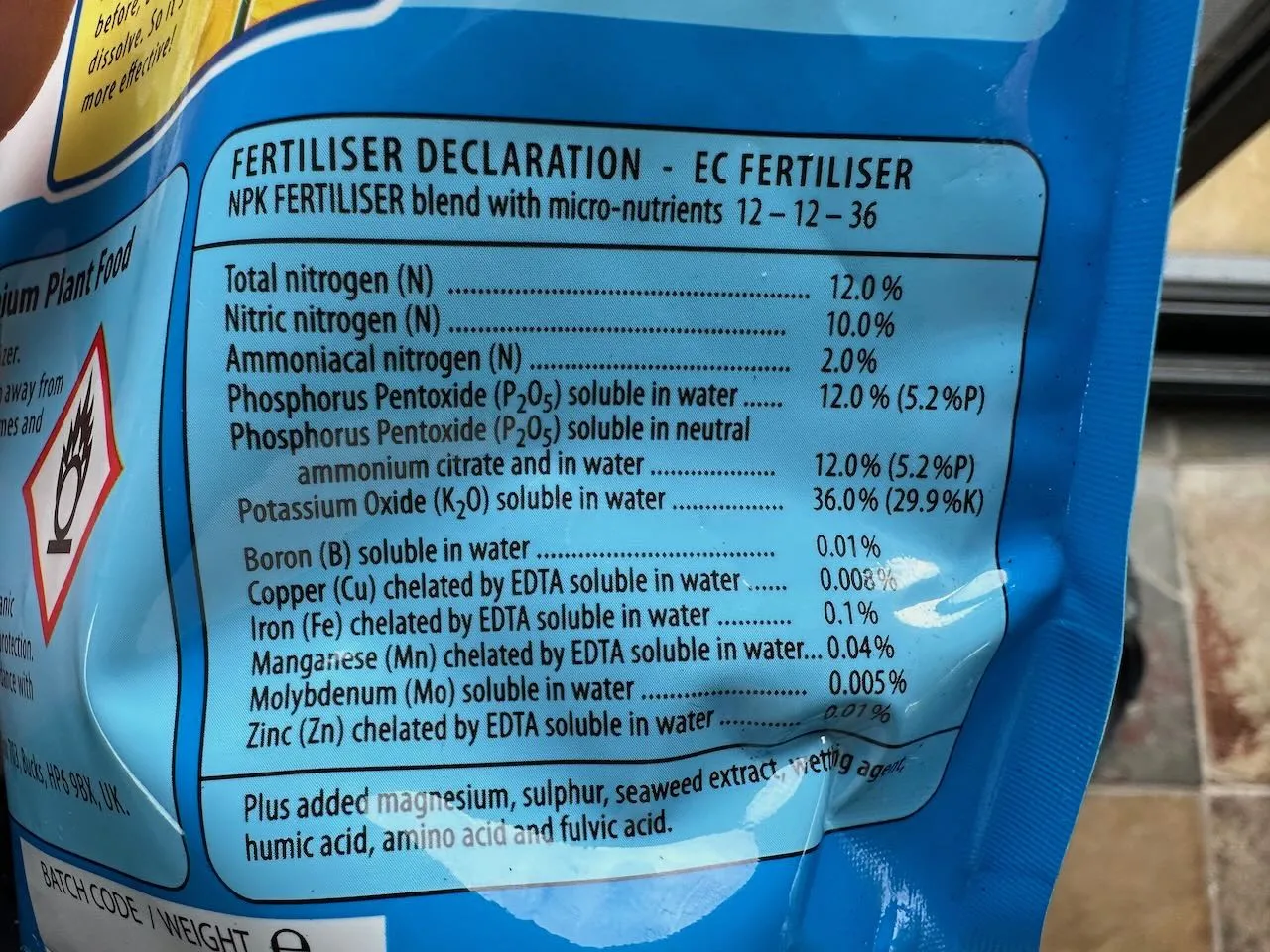 NPK measurements label on plant fertilizer Garden Ninja