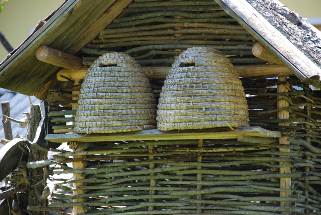A traditional skep bee hive