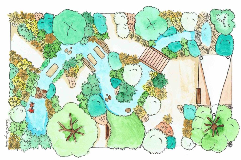 A hand painted garden design by Garden Ninja award winning blogger