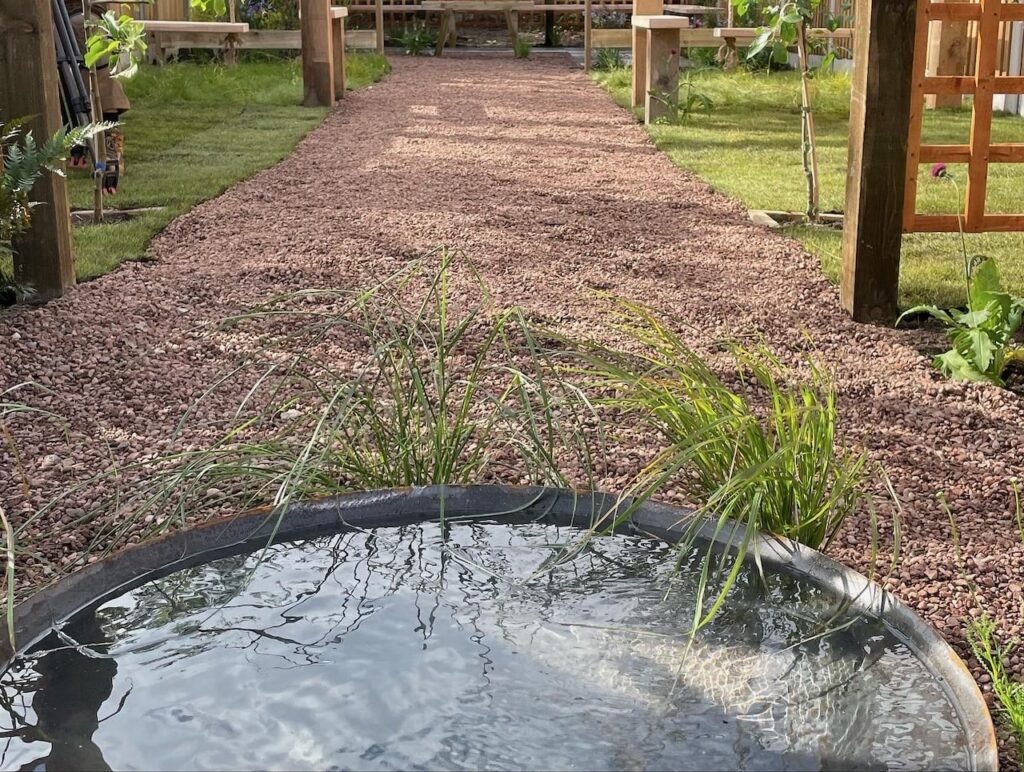 A gravel path in a garden