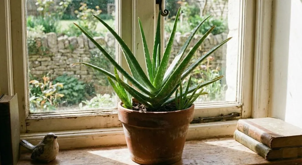 Aloe vera beginner plant on a windowsill