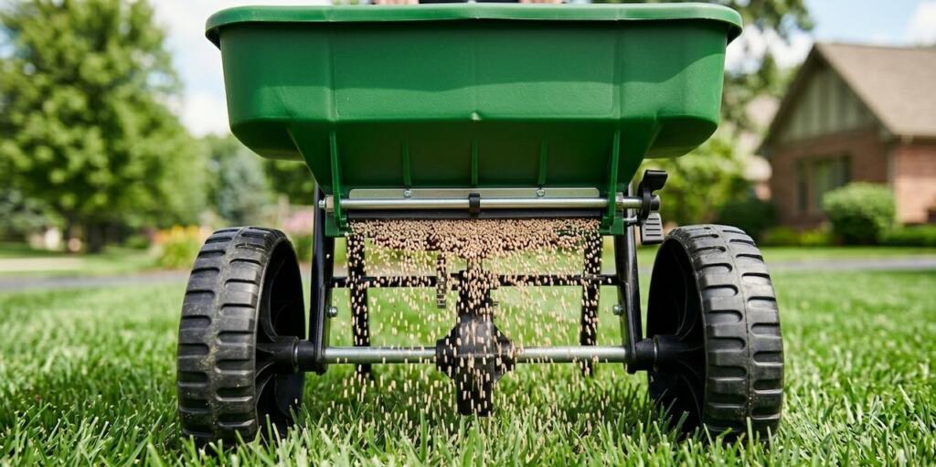A drop spreader when renovating a lawn
