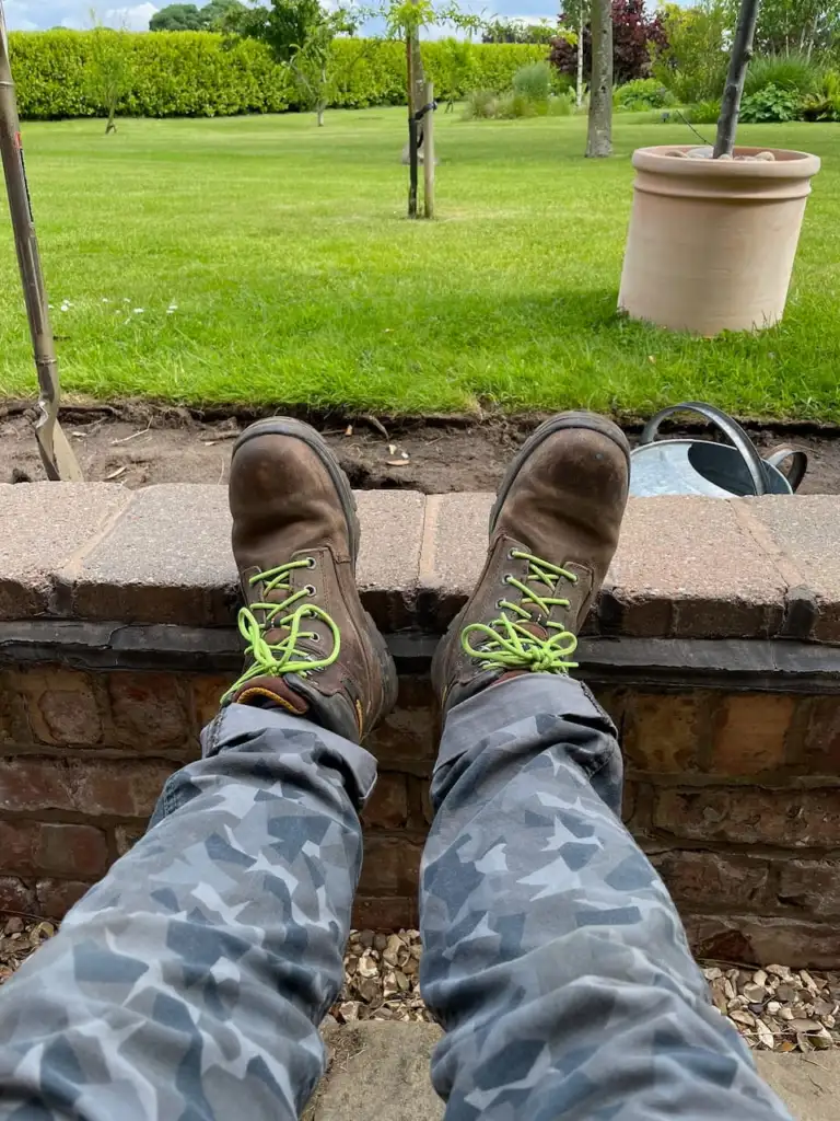 DeWalt Newark work boots worn by Lee Burkhill for gardening